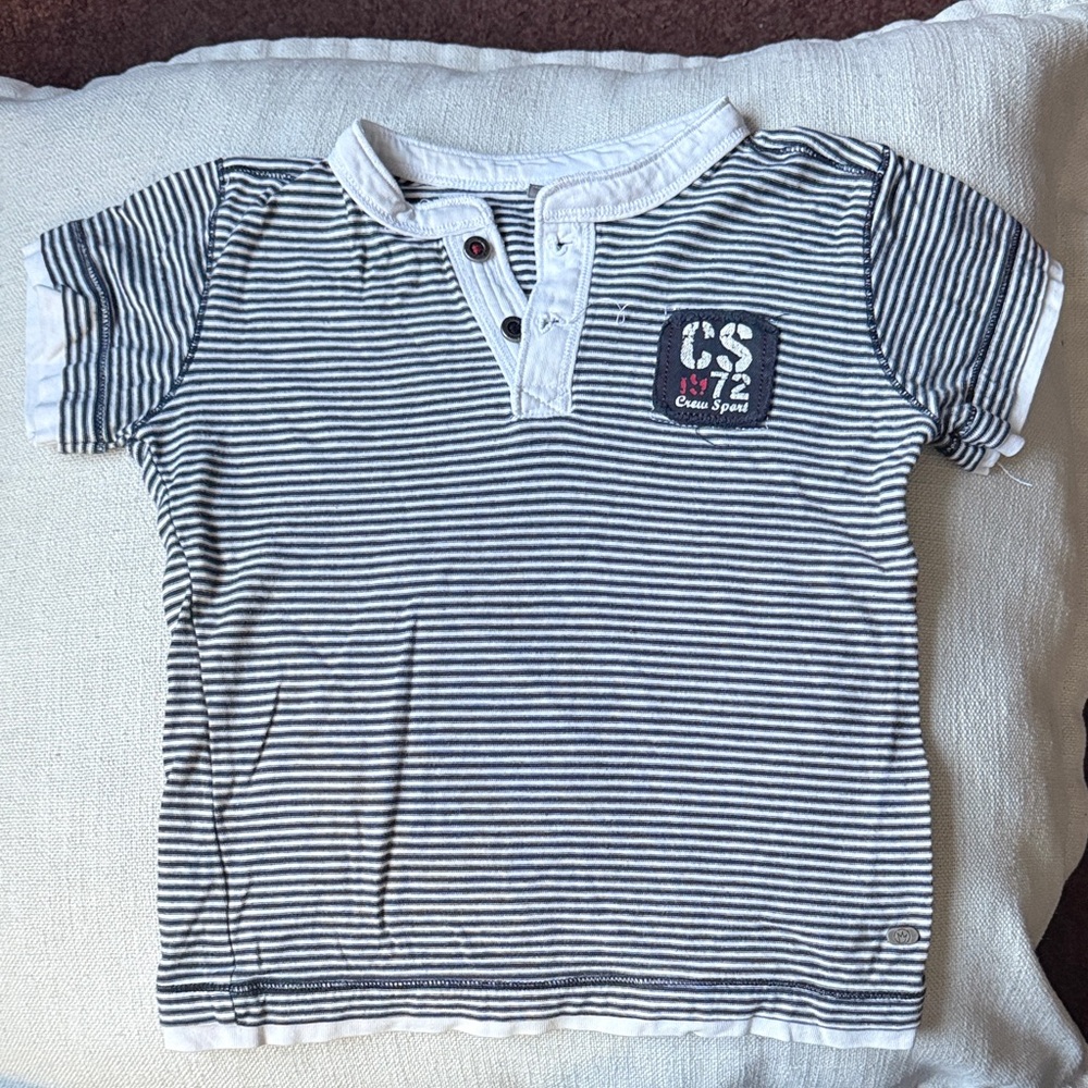 Petit Lem Black and White Striped Polo